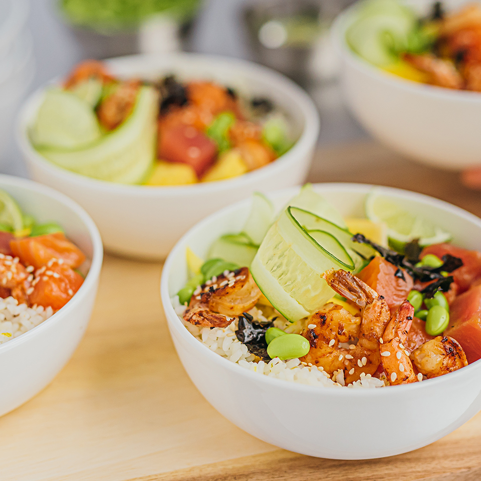 Poke Bowls with Tuna, Shrimp and Pineapple, a delicious recipe by Lassonde Food Service