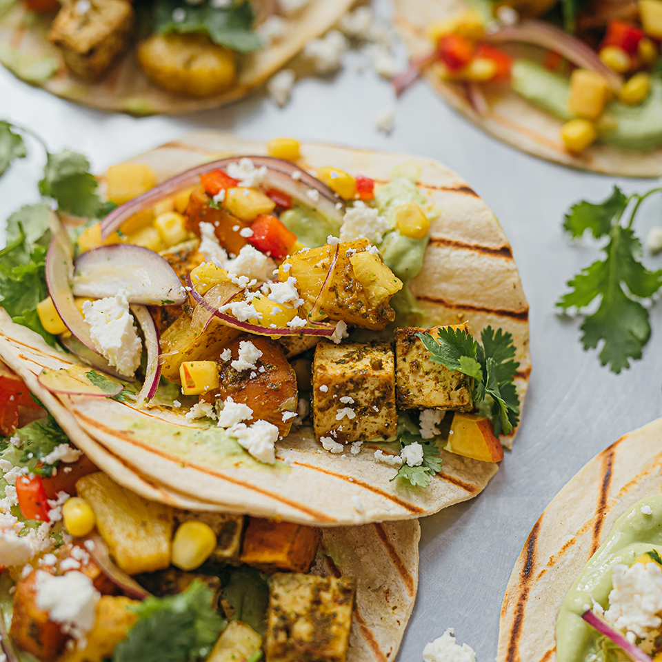 Tofu, Pineapple and Sweet Potato Tacos, a delicious recipe by Lassonde Food Service