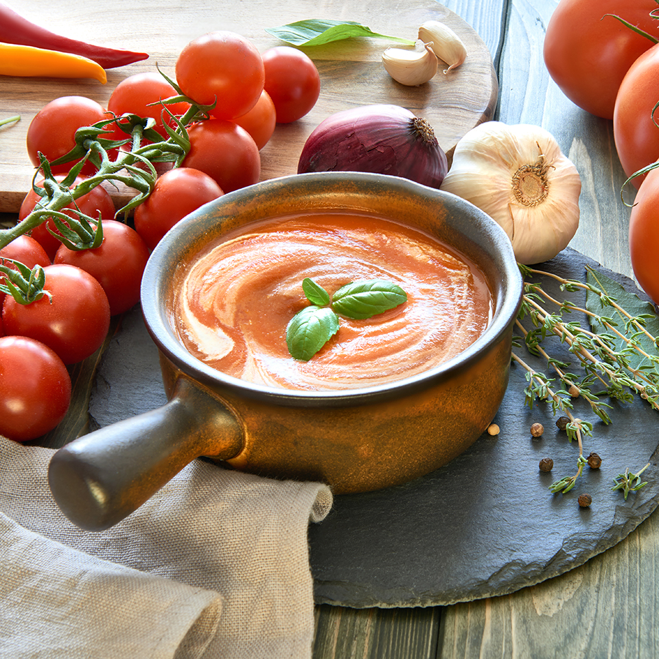 Cream of tomato soup, a delicious recipe by Lassonde Food Service